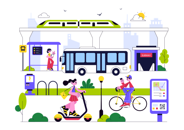 People uses Smart Public Transport System  Illustration