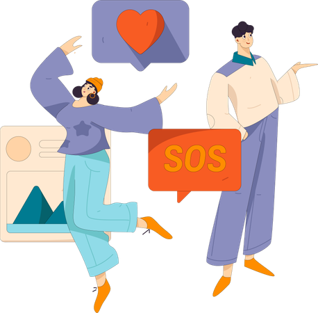 People uses SOS services of social media application  Illustration