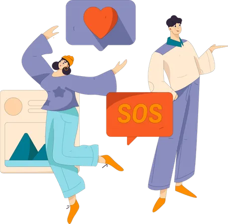 People uses SOS services of social media application  Illustration