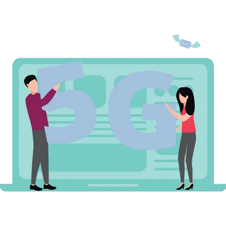 Boy And Girl Have 5 G Network Illustration