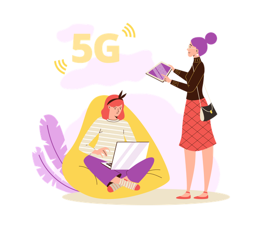 People using 5g technology for communication and business in network internet  Illustration