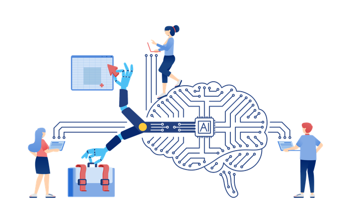 AIチップネットワークを使用する人々  イラスト