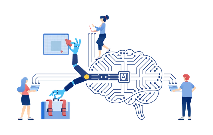 AIチップネットワークを使用する人々  イラスト