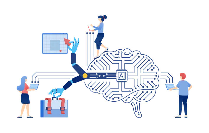 People Using AI Chip Network  Illustration