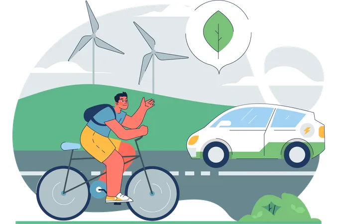 People using alternative green energy in vehicles  Illustration