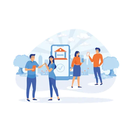 People using apps for transferring money accounting and online banking  Illustration