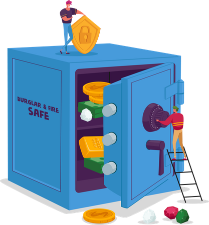 People using bank safe vault  Illustration