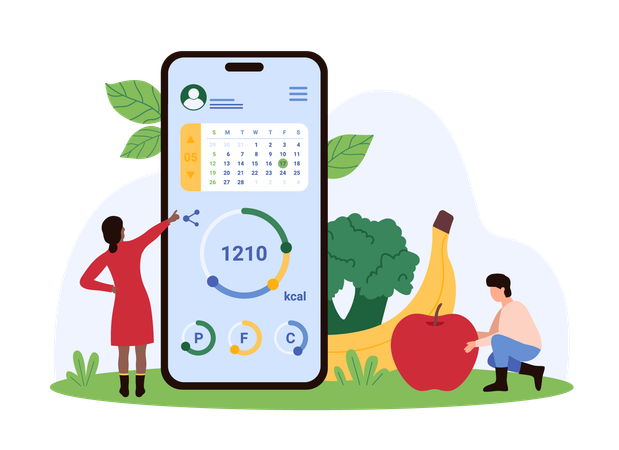 People using calories counting on mobile  Illustration