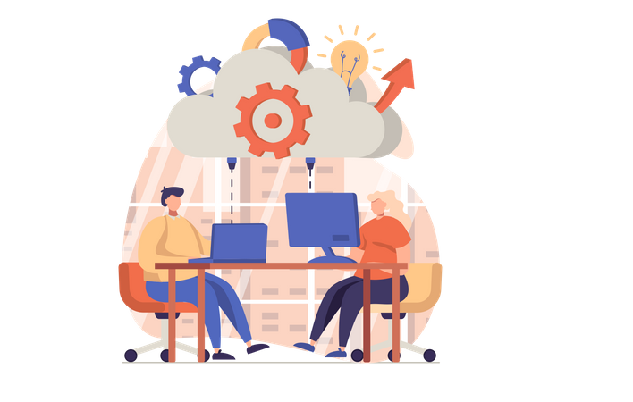 People using cloud server  Illustration