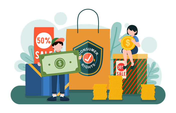 People using consumer rights while shopping payment  Illustration