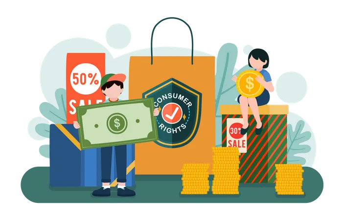 People using consumer rights while shopping payment  Illustration