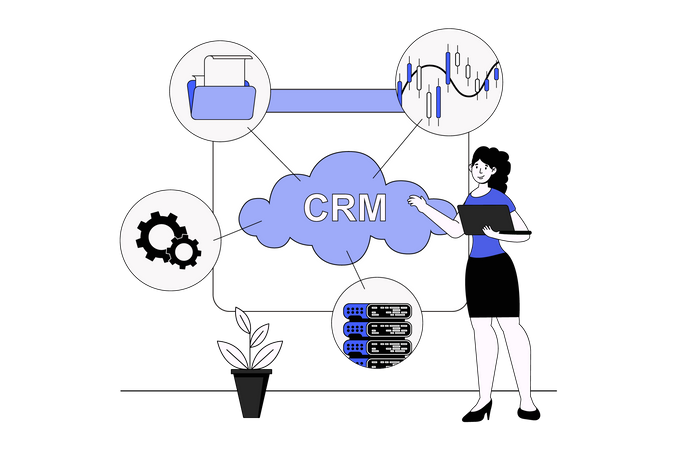People using CRM tools for planning strategy and working  Illustration