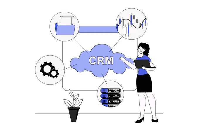 People using CRM tools for planning strategy and working  Illustration