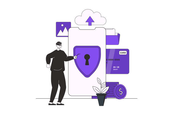 People using cyber security technology for protecting from hacker attacks  Illustration