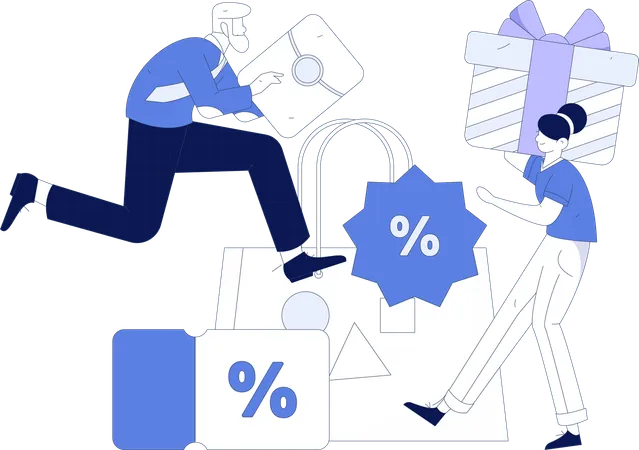 People using discount coupon during shopping  Illustration