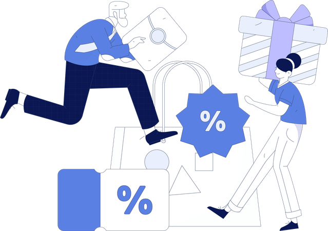 People using discount coupon during shopping  Illustration