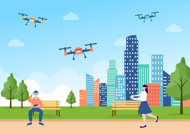 People using drone for photography Illustration