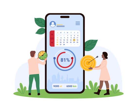 People using fitness app on mobile  Illustration