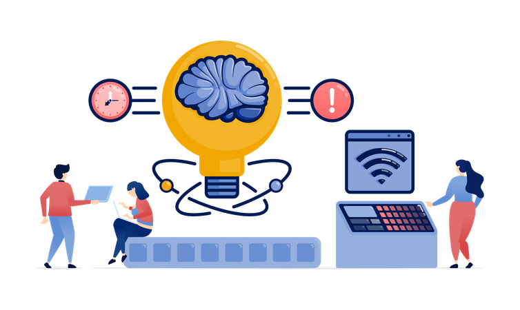 People Using Internet-Connected Machines to Create Ideas  Illustration