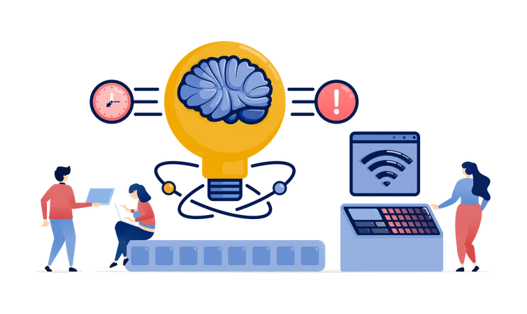 People Using Internet-Connected Machines to Create Ideas  Illustration