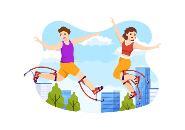 People using Jumping Boots Illustration