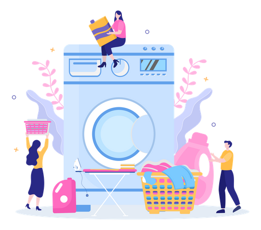 People using laundry service Illustration