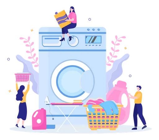 People using laundry service  Illustration