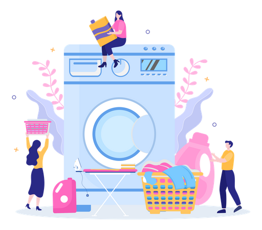 People using laundry service  일러스트레이션