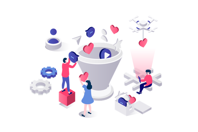 People using marketing tool for driving online traffic and attracting new customers  Illustration