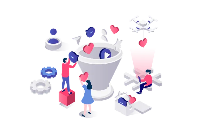 People using marketing tool for driving online traffic and attracting new customers  Illustration