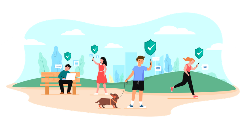 People using mobile security application  Illustration