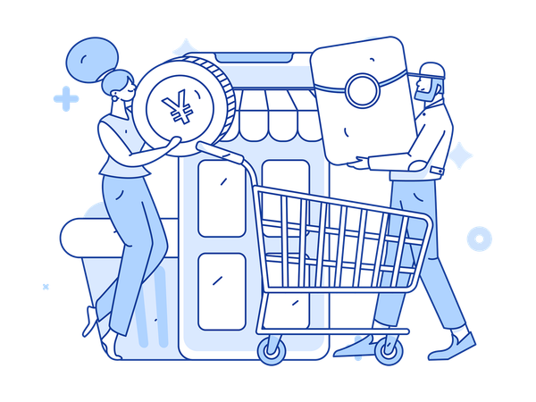 People using mobile shopping app  Illustration