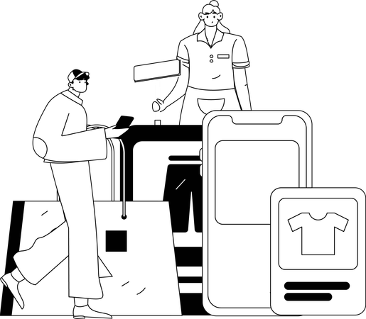 People using mobile shopping app  Illustration