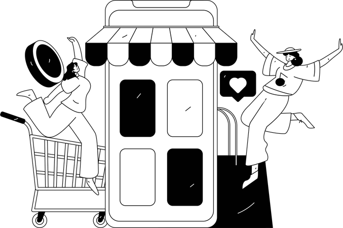 People using mobile shopping app  Illustration
