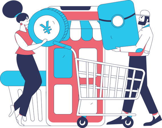 People using mobile shopping app  Illustration