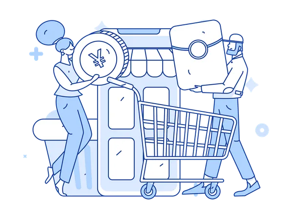 People using mobile shopping app  Illustration