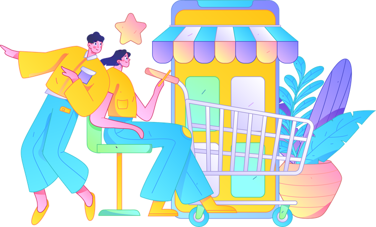 People using mobile shopping app  Illustration