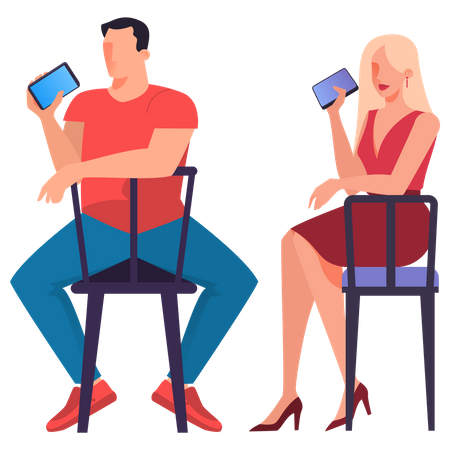 People using mobile while sitting on chair  Illustration