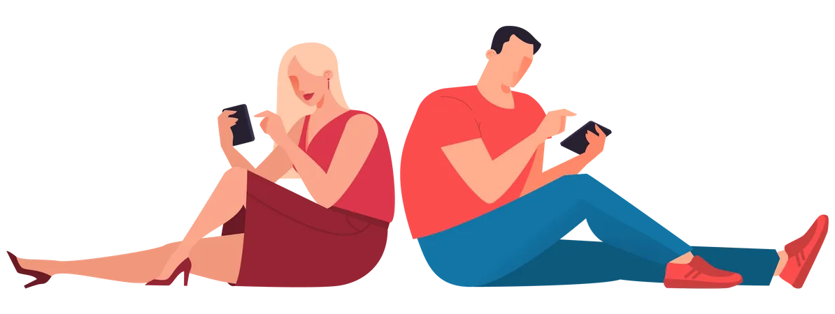 People using mobile while sitting on floor Illustration