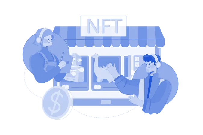 People using NFT marketplace  Illustration