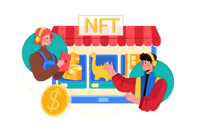 People using NFT marketplace Illustration