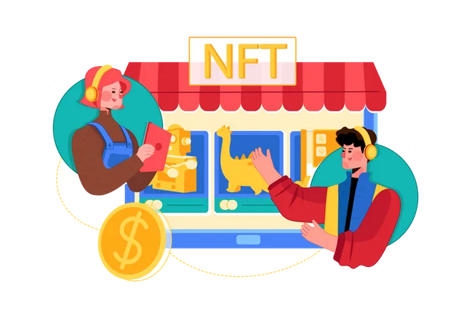 People using NFT marketplace Illustration