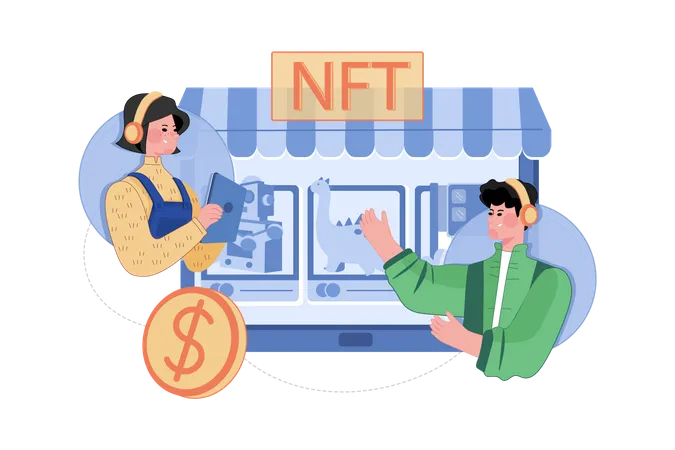 People using NFT marketplace  Illustration