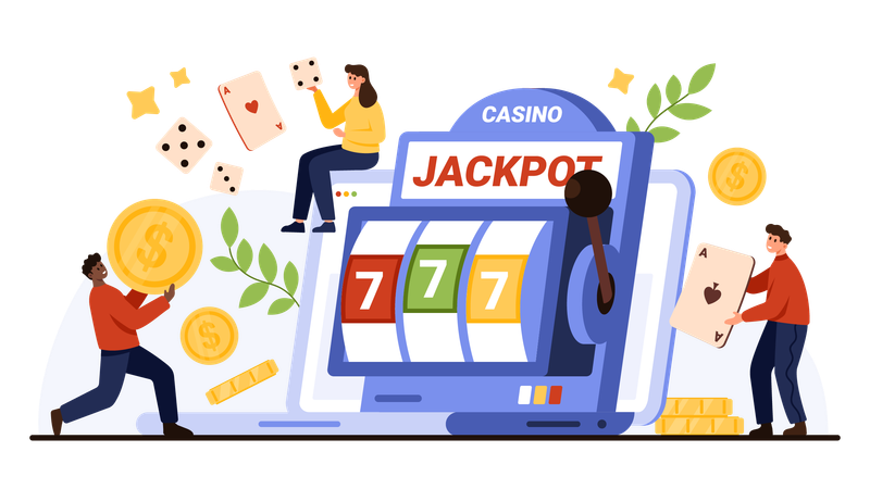People using Online Casino Jackpot Slot Machine  Illustration
