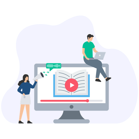 People using online learning videos  Illustration