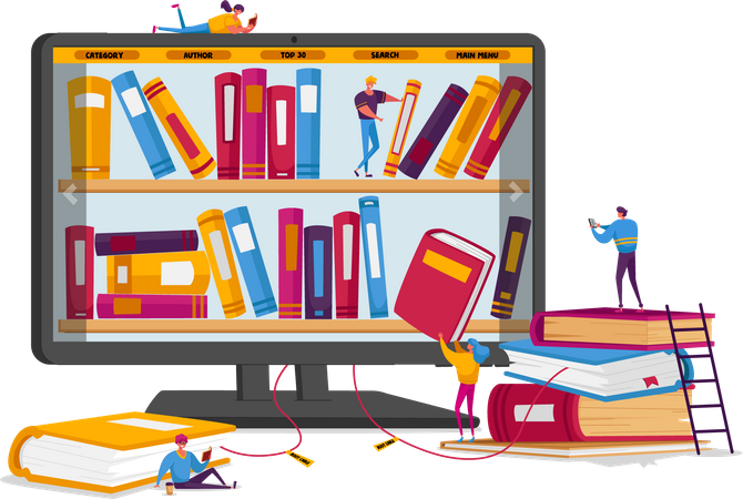 People using online library  Illustration