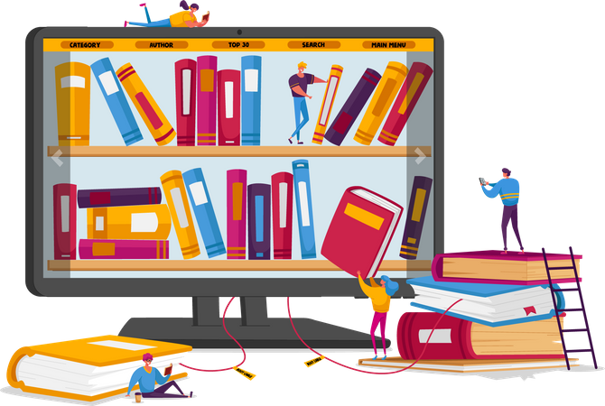 People using online library  Illustration