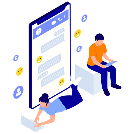 People using online messaging chat  Illustration