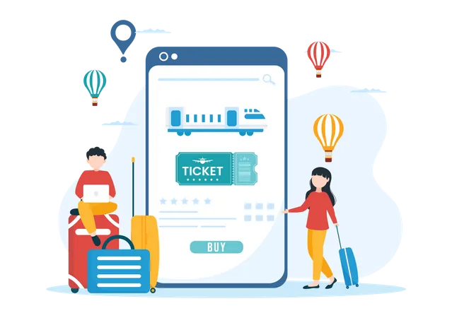 People using online ticket booking system Illustration