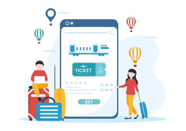 People using online ticket booking system  Illustration